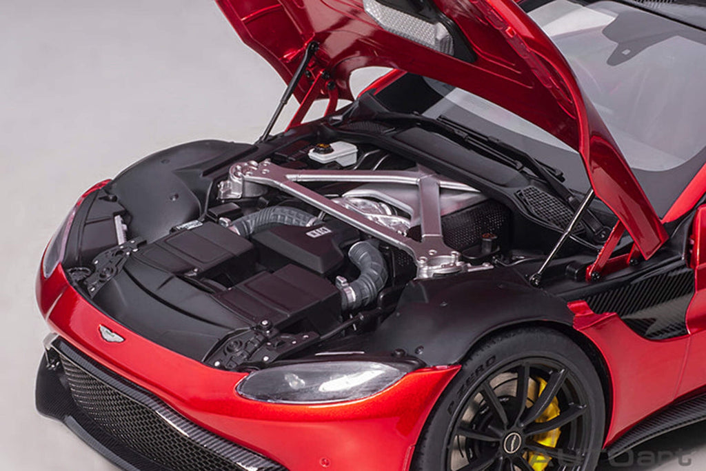 2019 Aston Martin Vantage RHD (Right Hand Drive) Hyper Red Metallic with Carbon Top 1/18 Model Car by Autoart