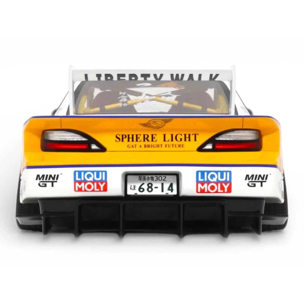 2021 Nissan Silvia (S15) LB-Super Silhouette RHD (Right Hand Drive) #23 White with Yellow Stripes 1/18 Model Car by GT Spirit