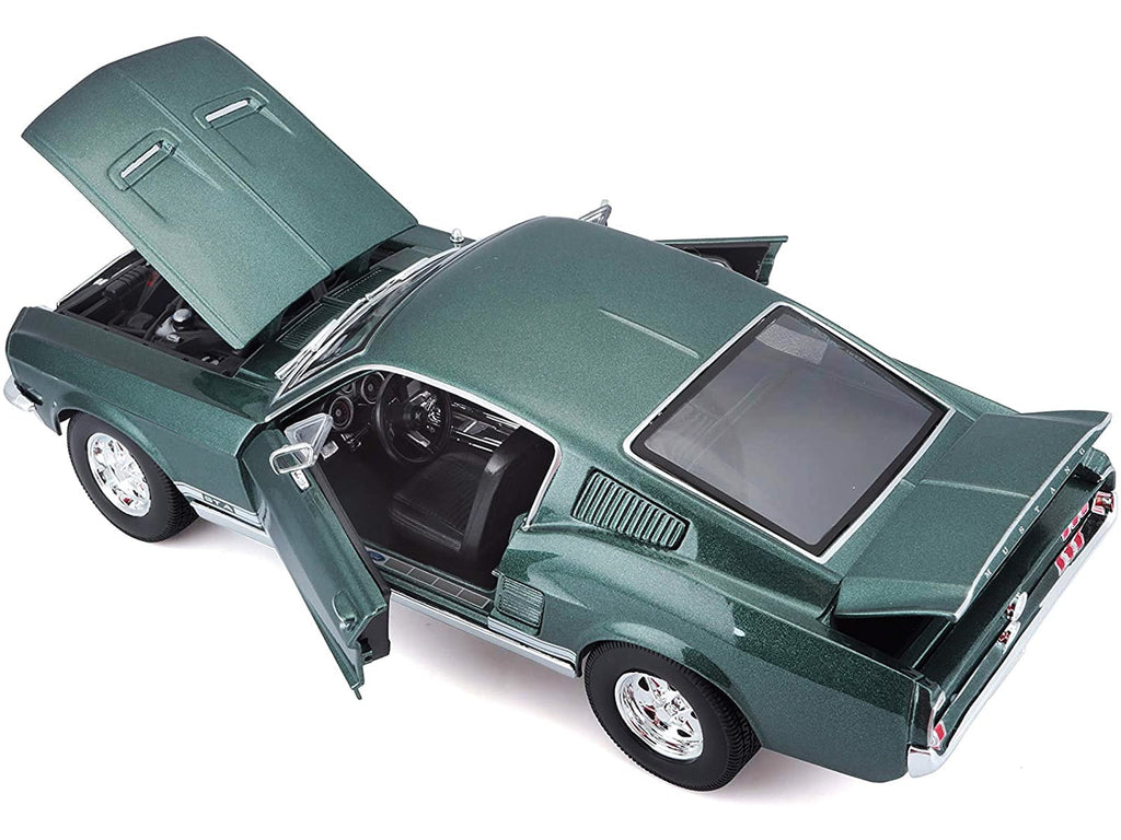 1967 Ford Mustang GTA Fastback Green Metallic with White Stripes 1/18 Diecast Model Car by Maisto