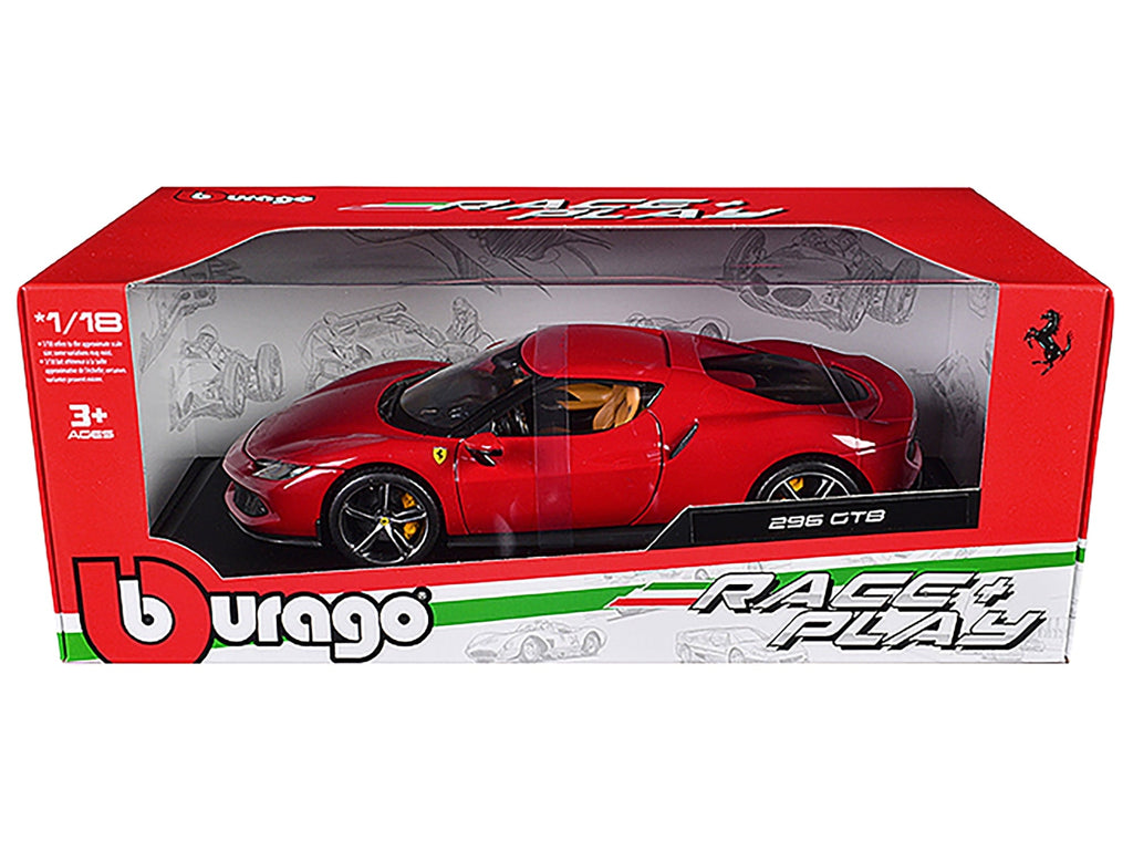 Ferrari 296 GTB Red "Race + Play" Series 1/18 Die Cast Model Car by Bburago