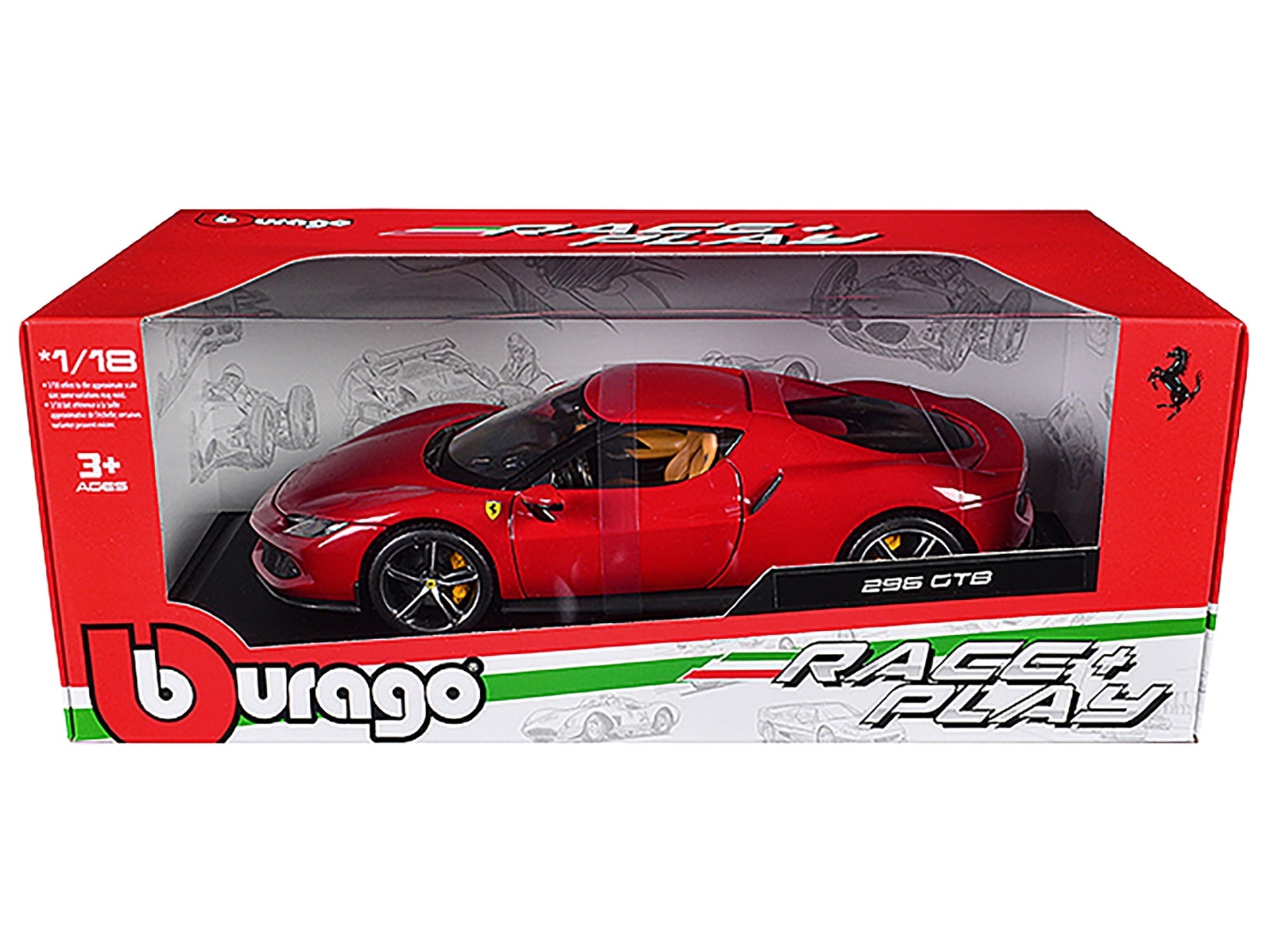 Ferrari 296 GTB Red "Race + Play" Series 1/18 Die Cast Model Car by Bburago