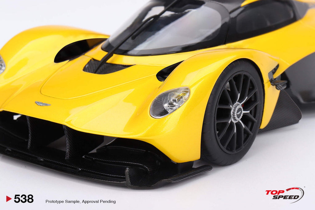 Aston Martin Valkyrie Cosmopolitan Yellow Metallic and Carbon 1/18 Model Car by Top Speed