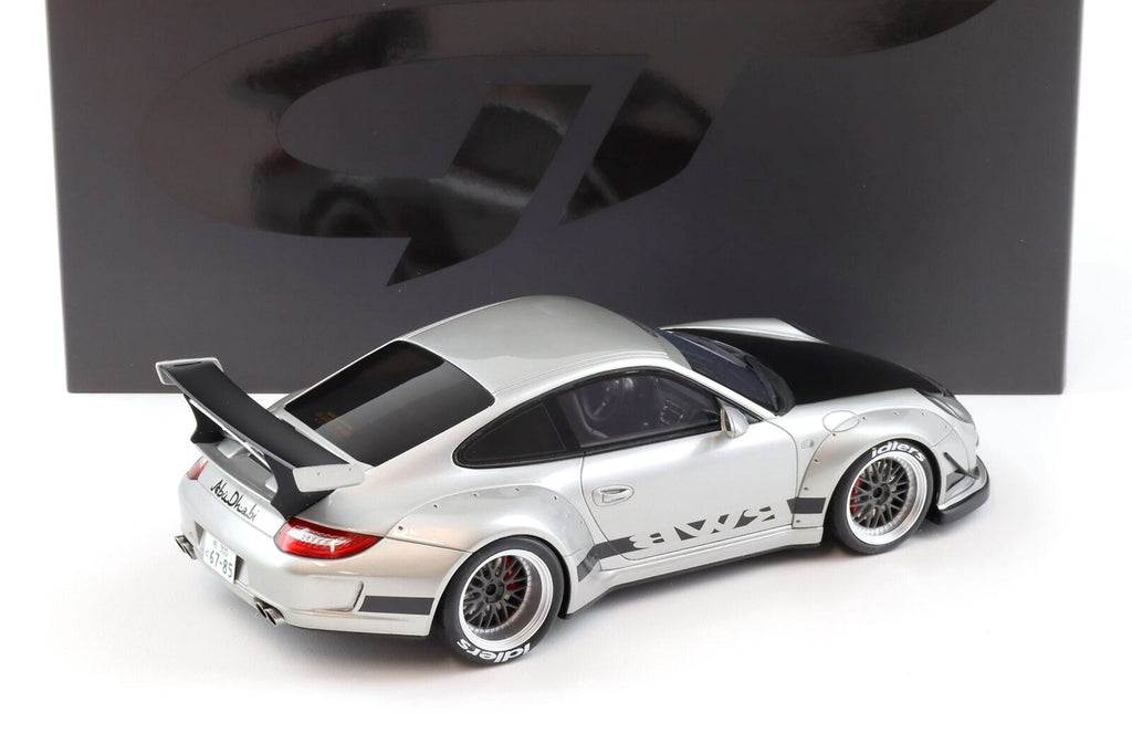 2024 Porsche 911 RWB Abu Silver Metallic with Black Hood 1/18 Model Car by GT Spirit