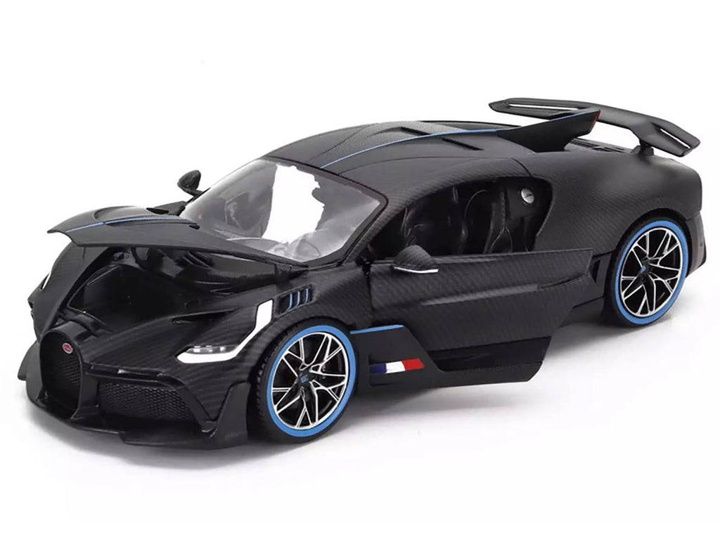 Bugatti Divo Carbon Fiber with Blue Accents "Carbon Series - Bburago 50th Anniversary" 1/18 Diecast Model Car by Bburago