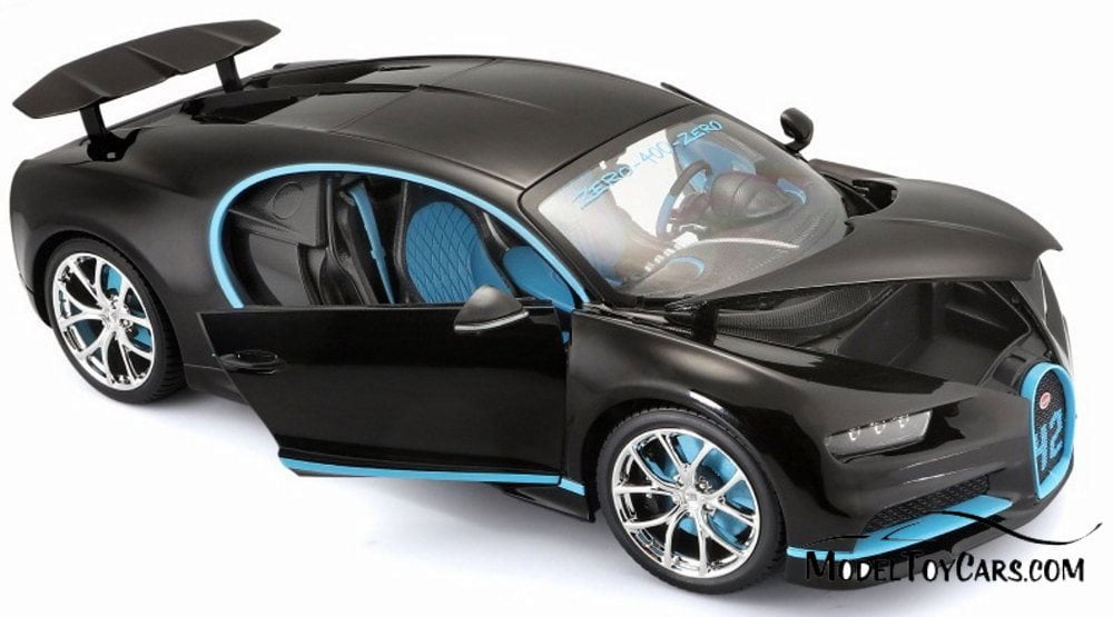 Bugatti Chiron, Black w/blue accents - Bburago 18-11040BK42 - 1/18 Scale Diecast Model Toy Car