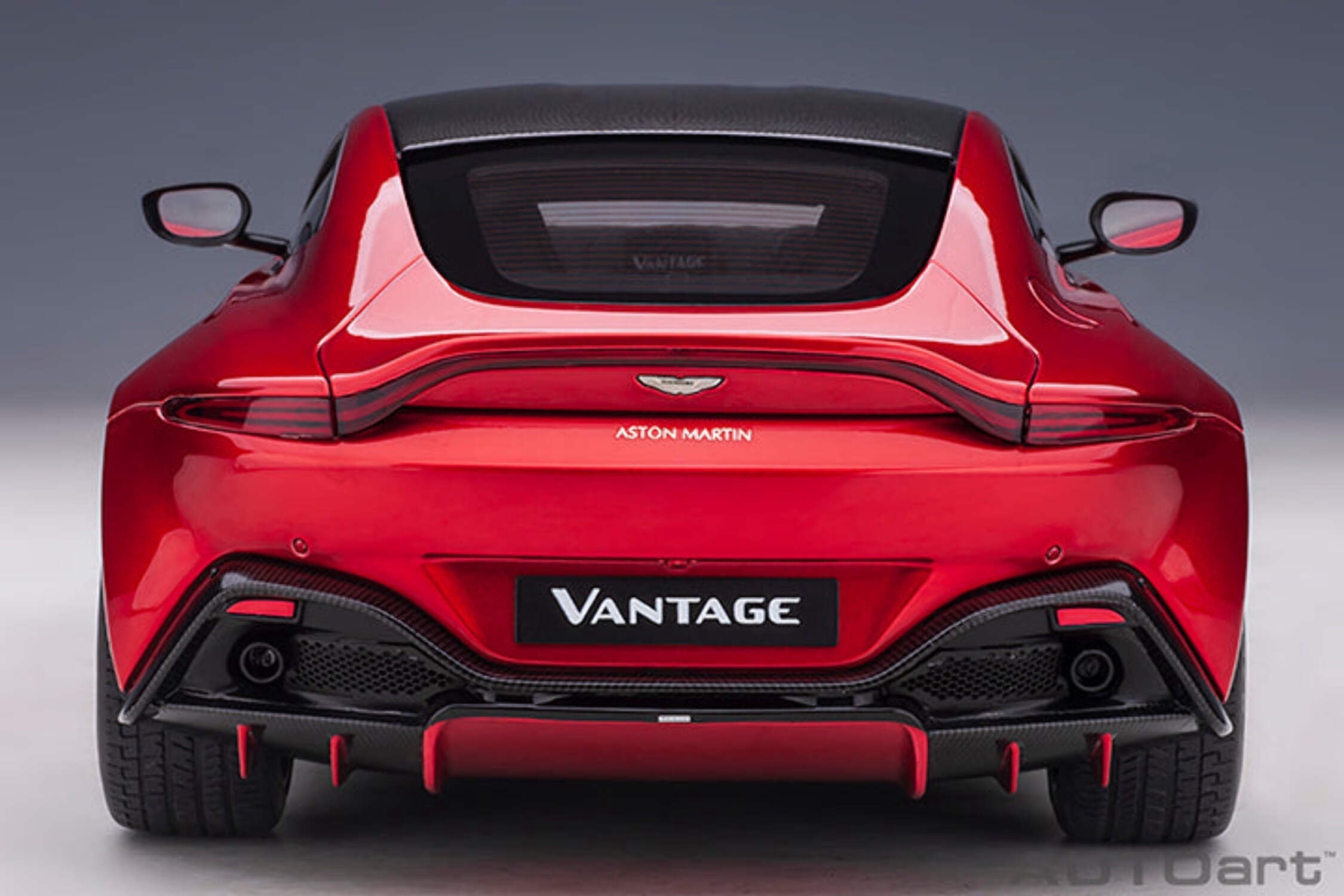 2019 Aston Martin Vantage RHD (Right Hand Drive) Hyper Red Metallic with Carbon Top 1/18 Model Car by Autoart
