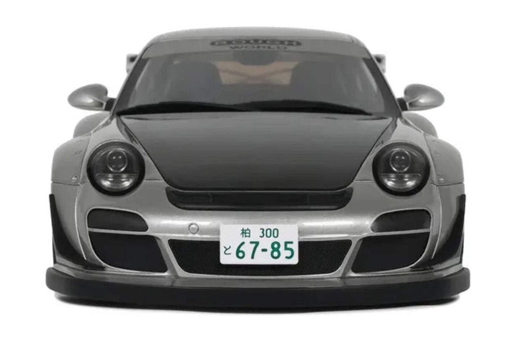 2024 Porsche 911 RWB Abu Silver Metallic with Black Hood 1/18 Model Car by GT Spirit