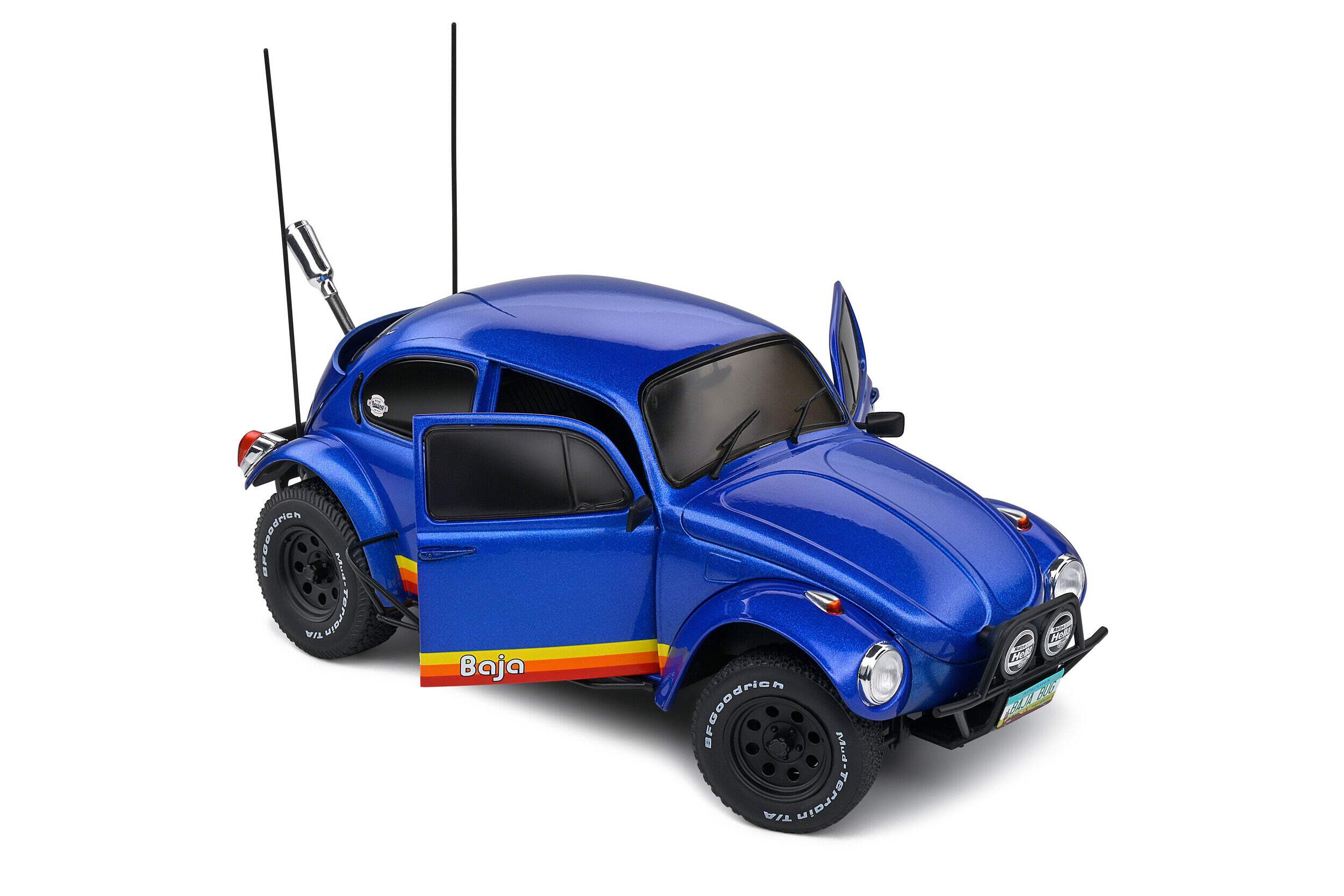 1975 Volkswagen Beetle Baja Blue Metallic with Stripes 1/18 Diecast Model Car by Solido