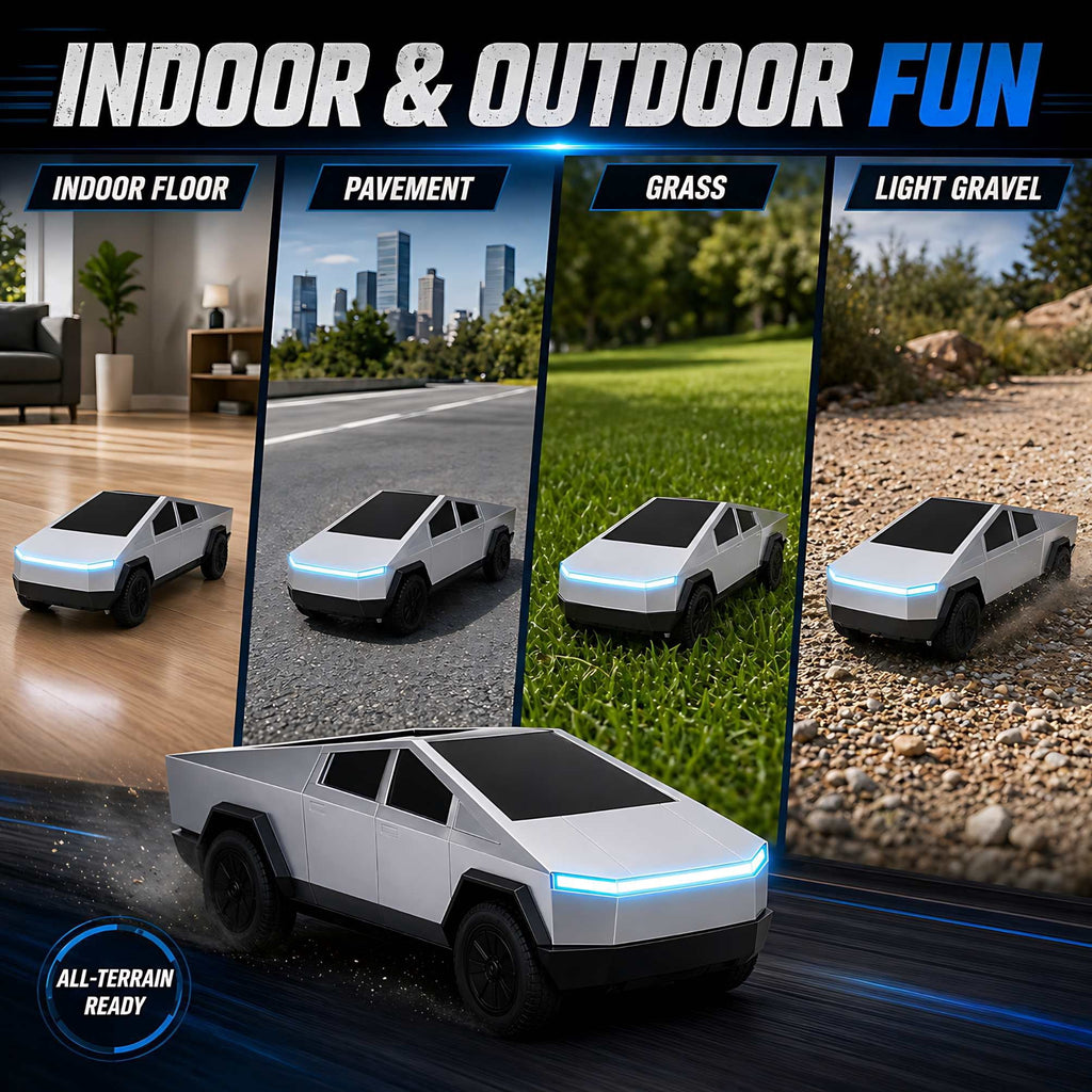 Cybertruck Remote Control Car 1:24 Scale RC Truck with LED Lights and Dual Rechargeable Batteries, Silver Electric Vehicle for Kids