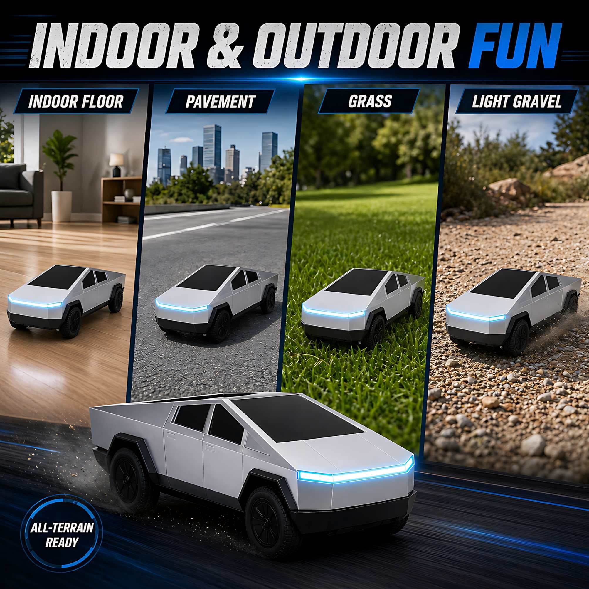 Cybertruck Remote Control Car 1:24 Scale RC Truck with LED Lights and Dual Rechargeable Batteries, Silver Electric Vehicle for Kids