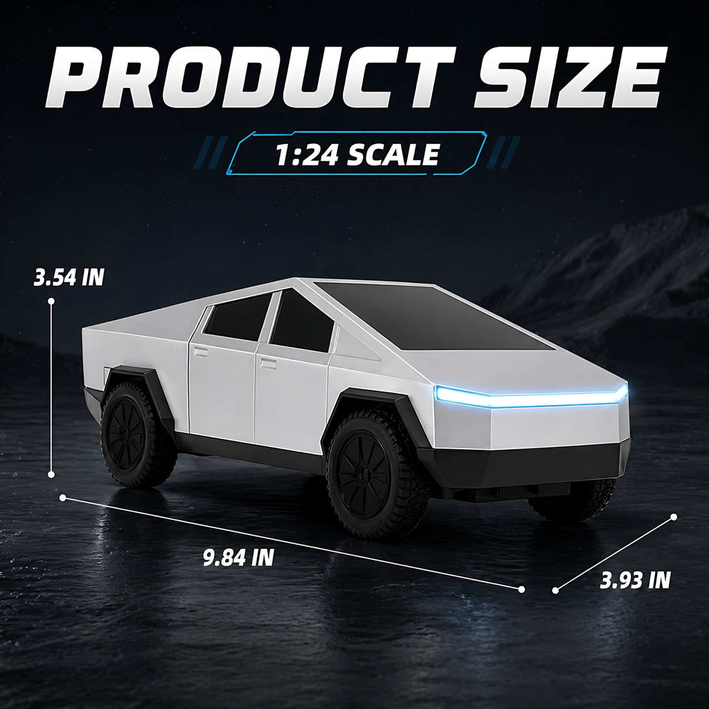 Cybertruck Remote Control Car 1:24 Scale RC Truck with LED Lights and Dual Rechargeable Batteries, Silver Electric Vehicle for Kids
