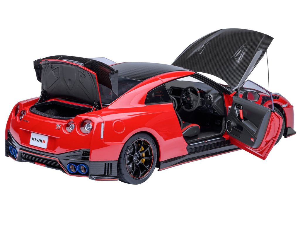 2022 Nissan GT-R (R35) Nismo Special Edition RHD Vibrant Red with Carbon Hood and Top 1/18 Model Car by Autoart