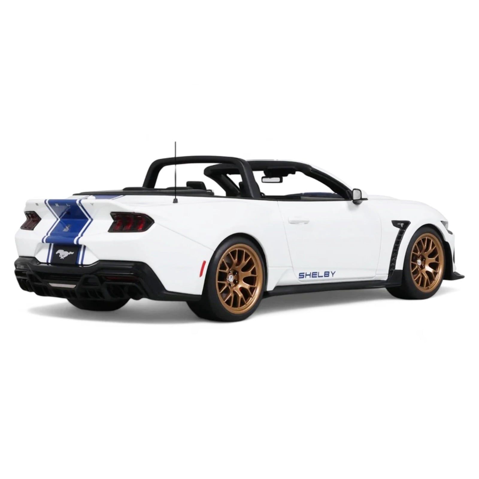 2025 Shelby Mustang Supersnake Convertible White with Blue Stripes 1/18 Model Car by GT Spirit
