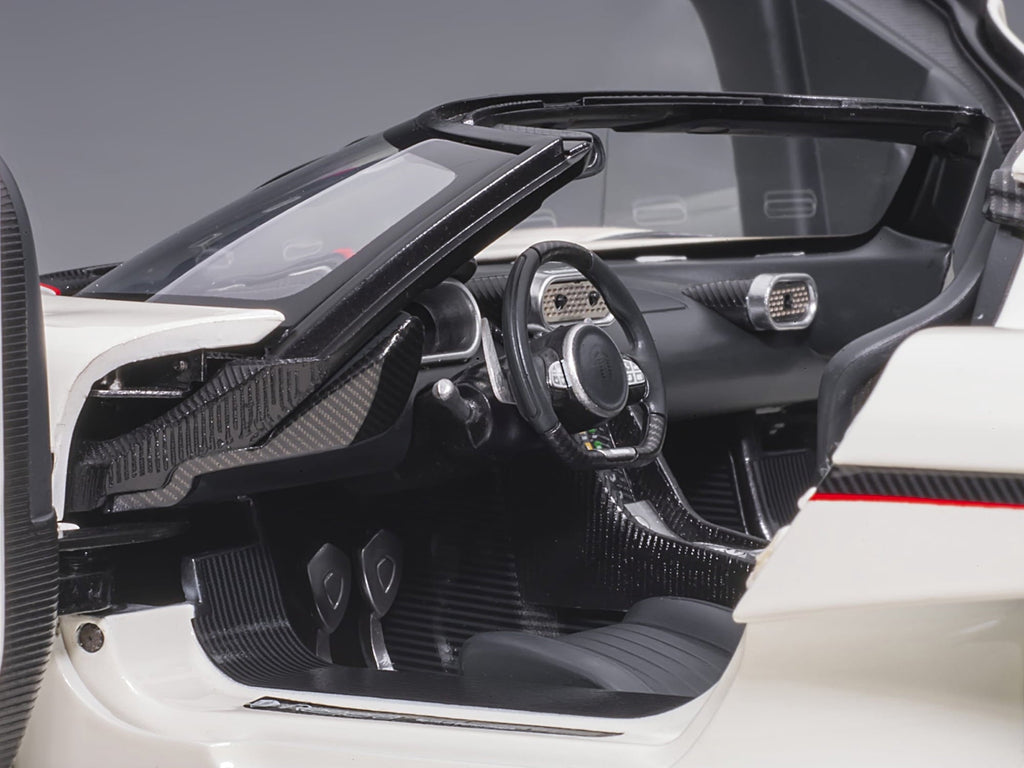 Koenigsegg Regera White with Black Carbon and Red Stripes 1/18 Model Car by Autoart