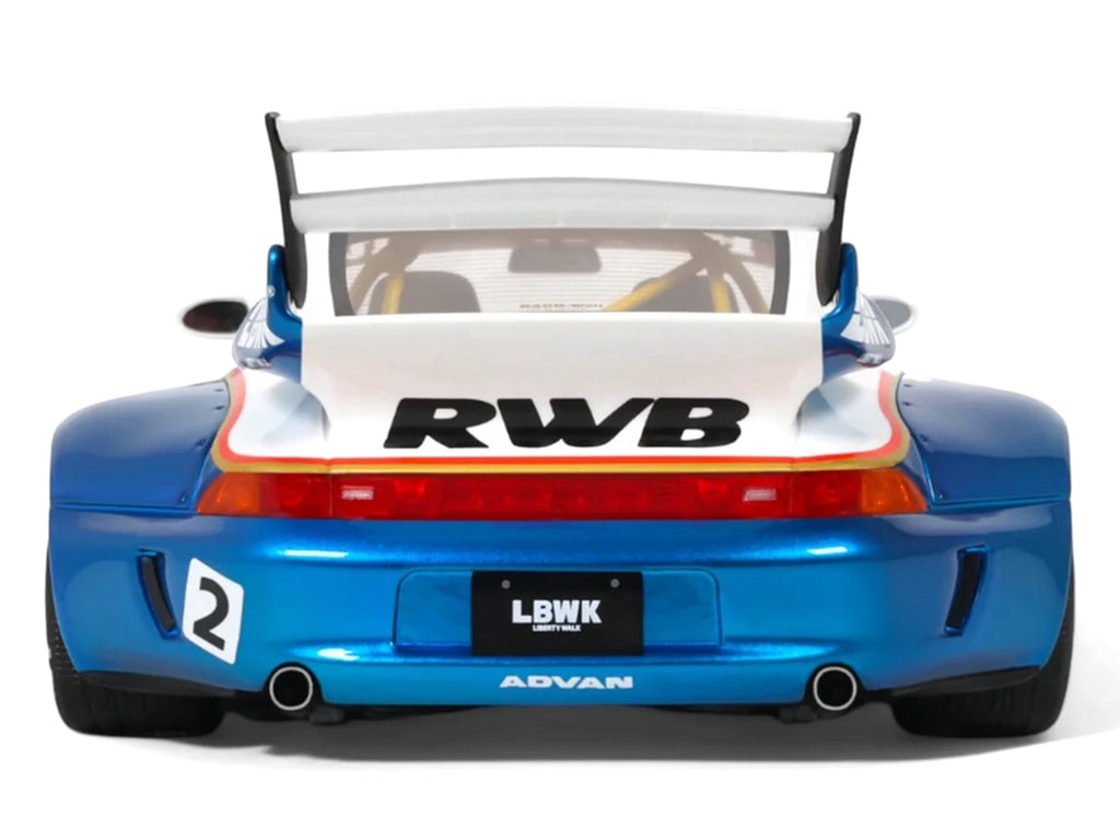 2023 RWB x Liberty Walk 993 #2 White and Blue Metallic with Graphics 1/18 Model Car by GT Spirit