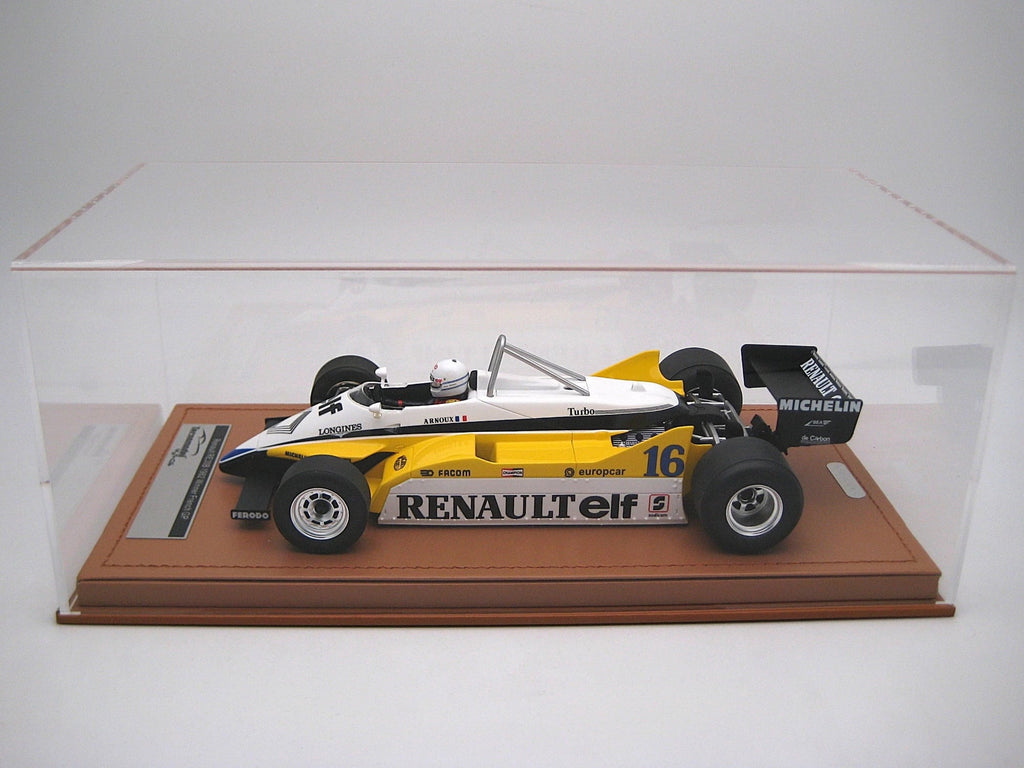 Renault RE30B #16 Winner F1 "French GP" (1982) "Mythos Series" with Driver Figure and Display Case 1/18 Model Car by Tecnomodel