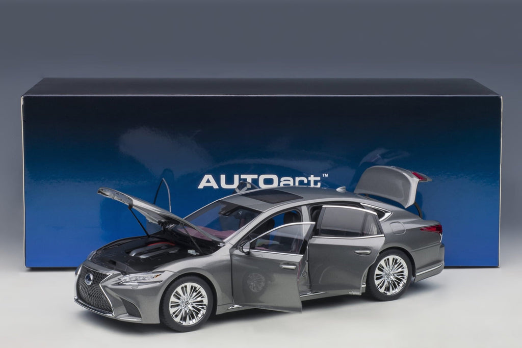 Lexus LS500h Manganese Luster Gray Metallic with Crimson and Black Interior 1/18 Model Car by Autoart
