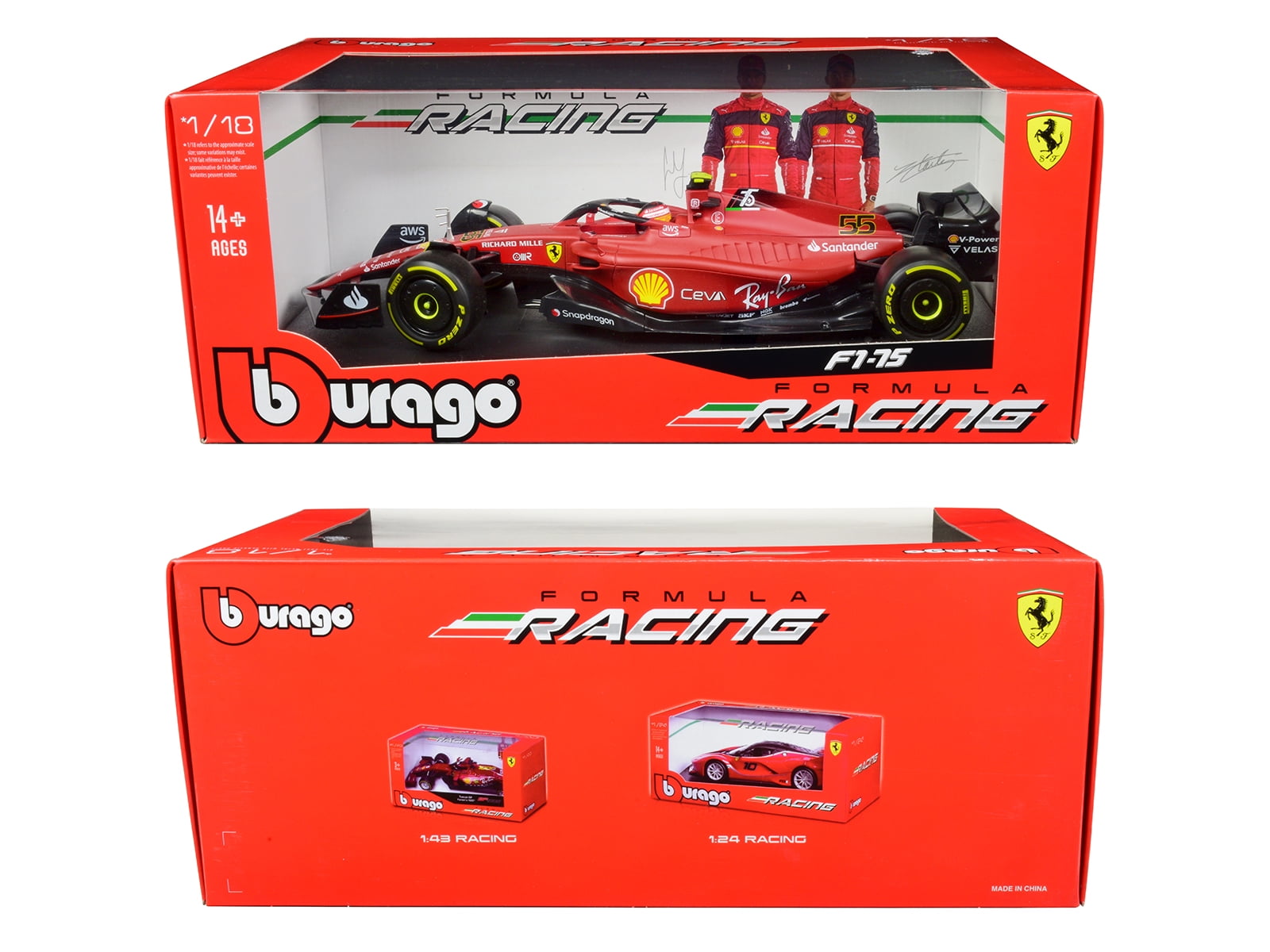Ferrari F1-75 #55 Carlos Sainz "Ferrari Racing" Formula One F1 (2022) "Formula Racing" Series 1/18 Diecast Model Car by Bburago