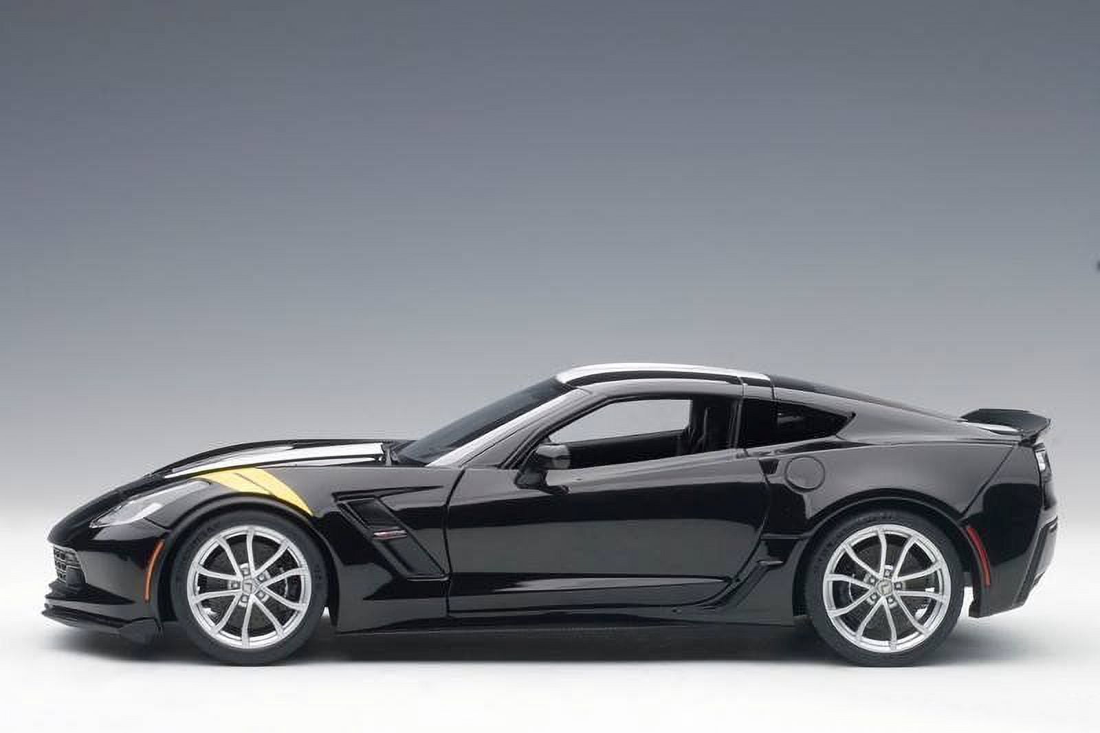 2017 Chevrolet Corvette C7 Grand Sport Black with White Stripe and Yellow Fender Hash Marks 1/18 Model Car by Autoart
