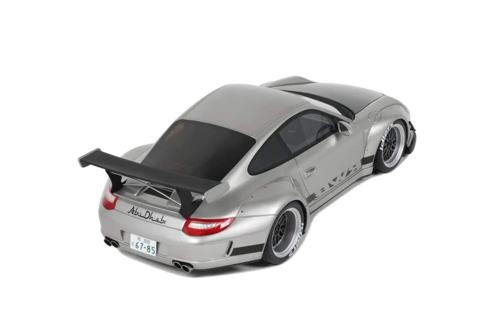 2024 Porsche 911 RWB Abu Silver Metallic with Black Hood 1/18 Model Car by GT Spirit