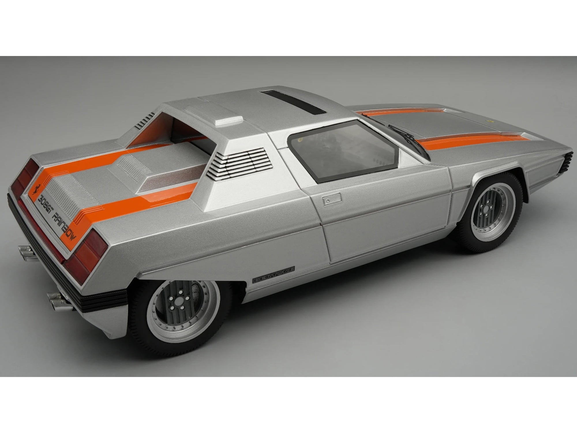 1976 Ferrari 308 GT Rainbow By Bertone Silver Metallic with Orange Stripes "Mythos Series" 1/18 Model Car by Tecnomodel