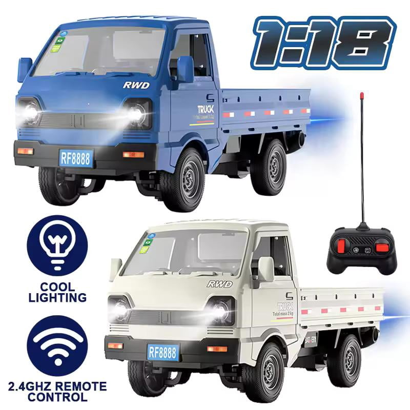 KF31 1:18 Spray Drift Pickup Truck 360° Rotating Stunts Spray Blooming LED Lighting 2.4G Anti-interference Powerful Motor DIY Creative Stickers for Free Placement One-button Demonstration Super Conve