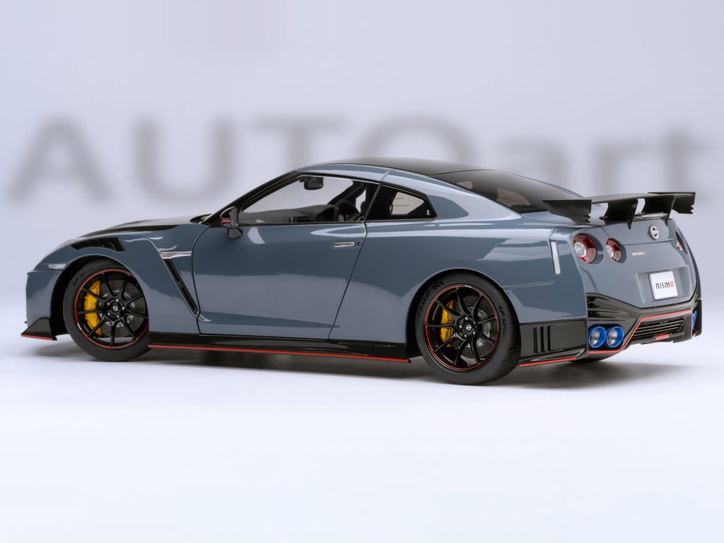 2022 Nissan GT-R (R35) Nismo Special Edition RHD Nismo Stealth Gray with Carbon Hood and Top 1/18 Model Car by Autoart