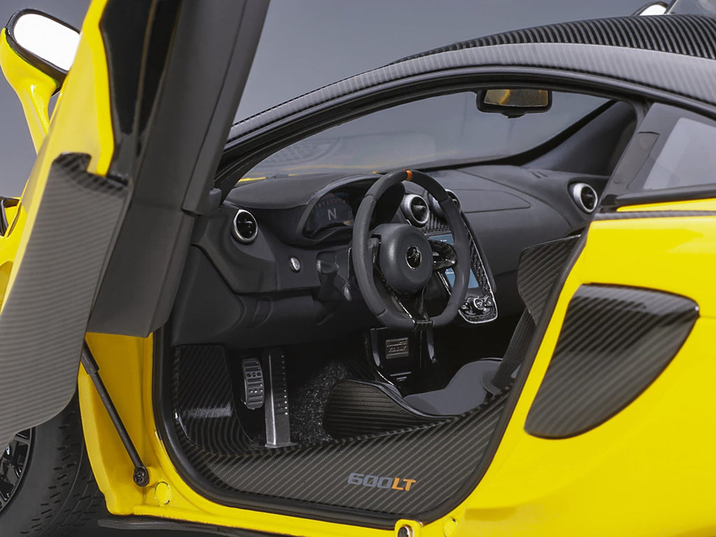 McLaren 600LT Sicilian Yellow and Carbon 1/18 Model Car by Autoart