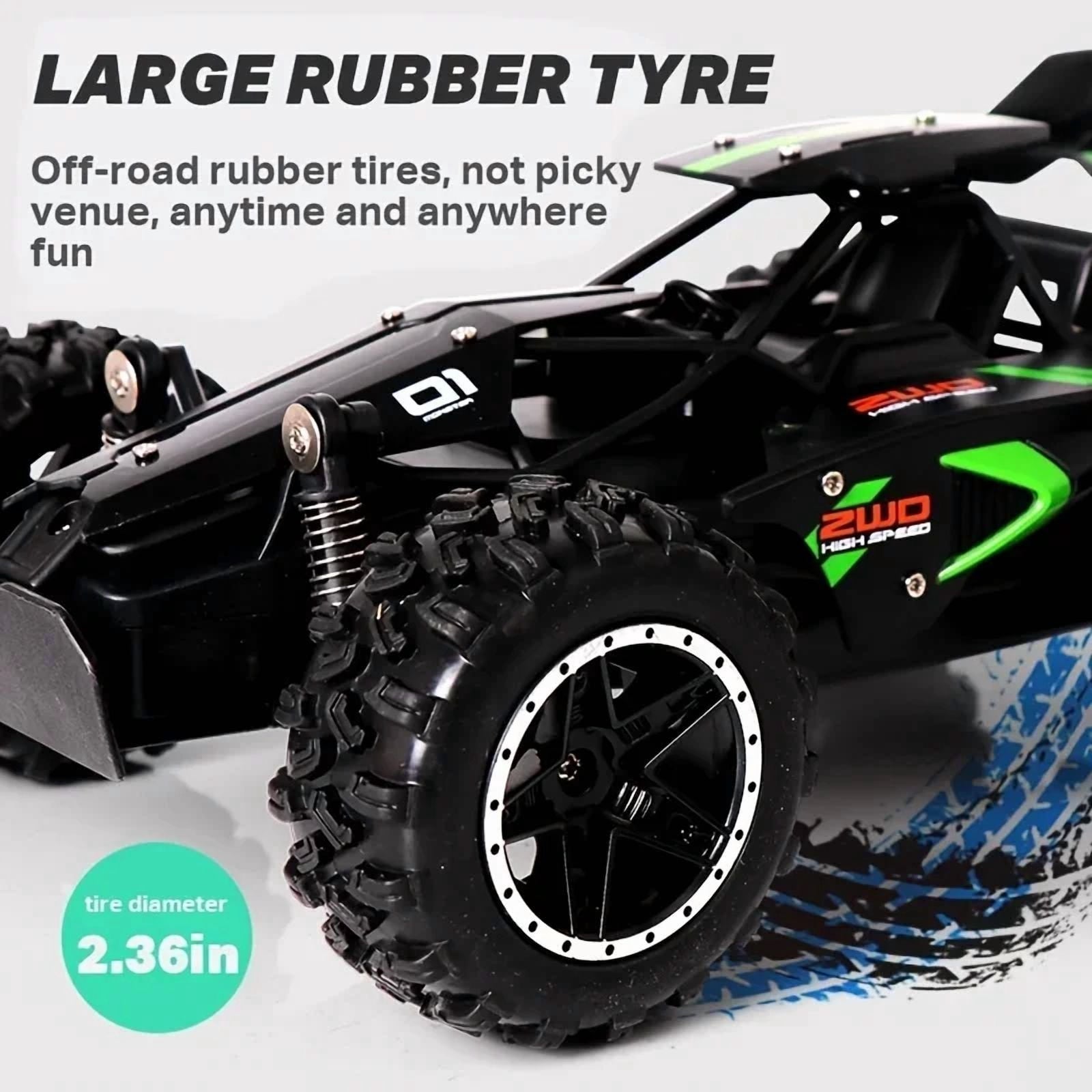 4WD Off-Road RC Car Funtogether Toys, 1:18 Scale High-Speed All-Terrain Remote Control Car for Kids Boys