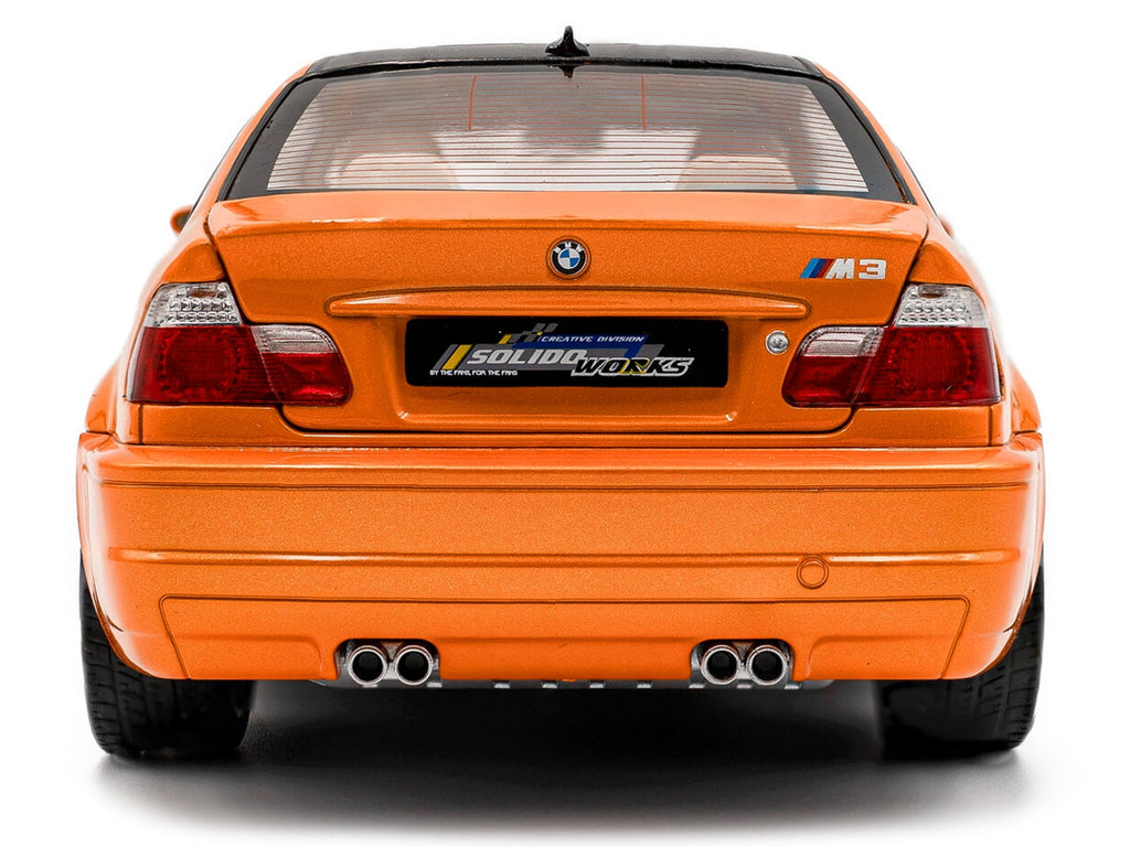 2000 BMW E46 M3 "Solido Works" Orange Metallic with Matt Black Hood and Carbon Top 1/18 Diecast Model Car by Solido