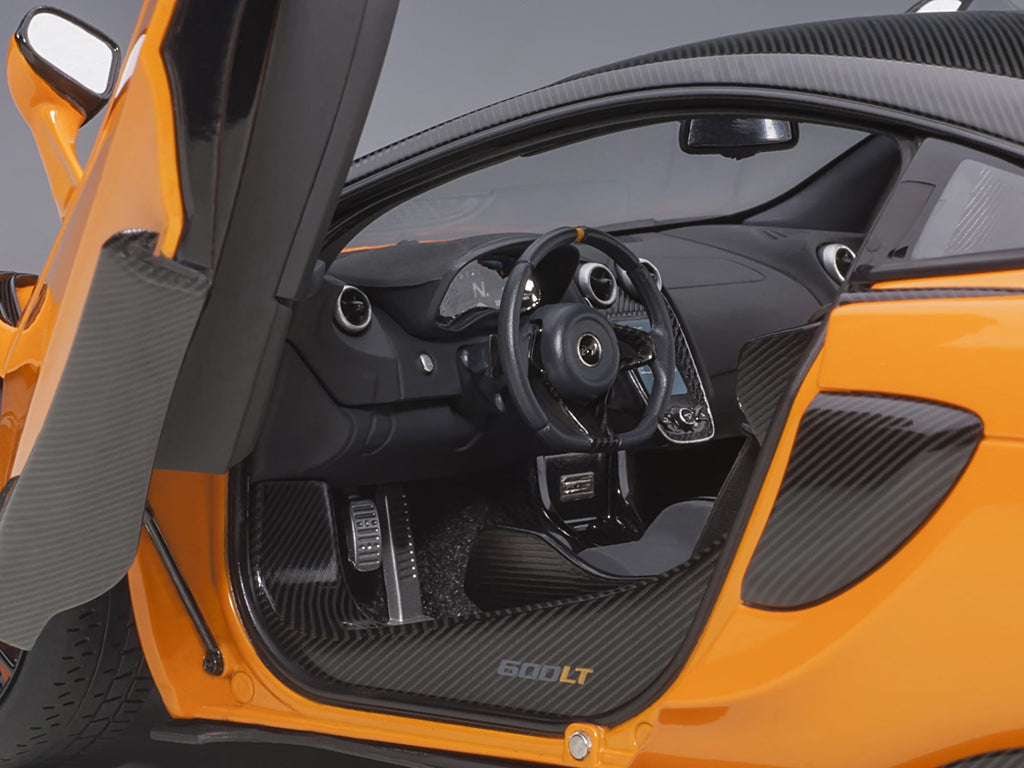 McLaren 600LT Myan Orange and Carbon 1/18 Scale Model Car by Autoart