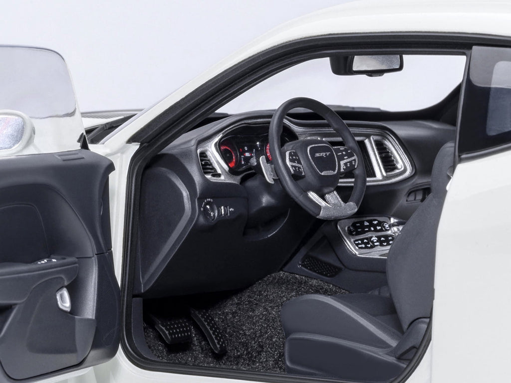 2023 Dodge Challenger SRT Super Stock Knuckle White with Carbon Stripes 1/18 Model Car by Autoart