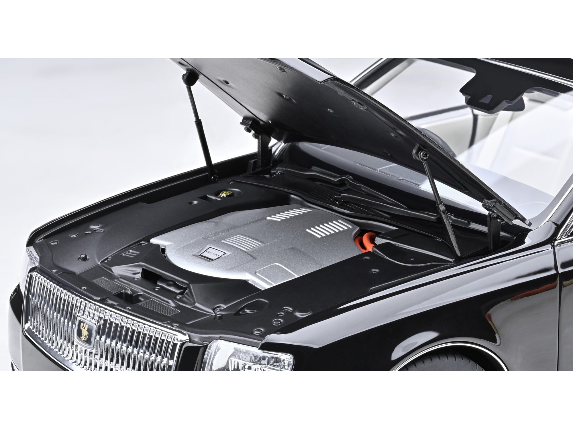 Toyota Century Open Car Convertible RHD (Right Hand Drive) Black with White Interior 1/18 Model Car by Autoart