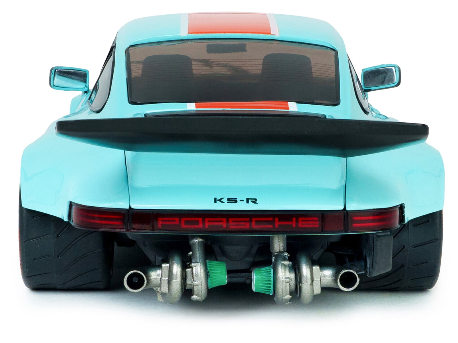 2025 Porsche 911 KS-R by Khyzyl Saleem "Blue Racer" Light Blue with Orange Stripes 1/18 Diecast Model Car by Solido