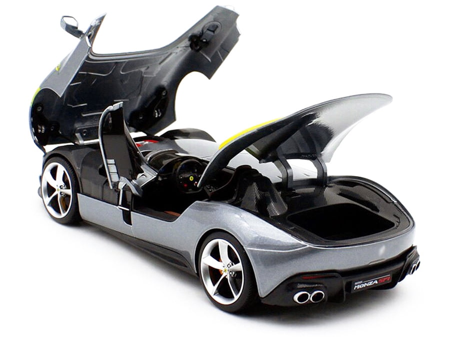 Ferrari Monza SP1 Silver Metallic with Yellow Stripes 1/18 Diecast Model Car by Bburago