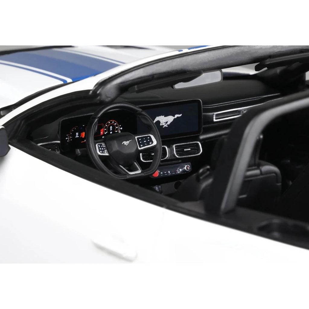 2025 Shelby Mustang Supersnake Convertible White with Blue Stripes 1/18 Model Car by GT Spirit