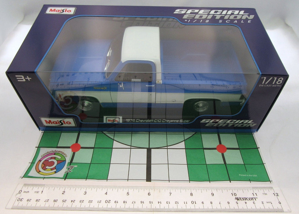 1974 Chevrolet C10 Cheyenne Super Pickup Truck Blue and White "Special Edition" Series 1/18 Diecast Model Car by Maisto