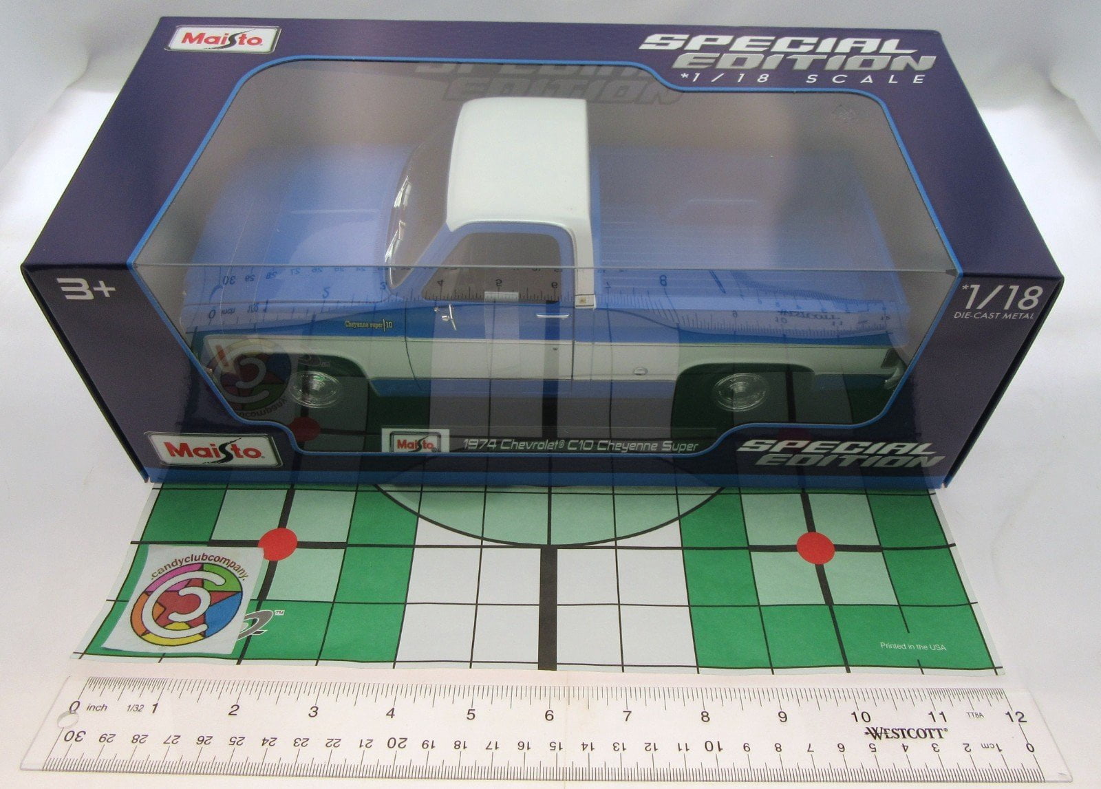1974 Chevrolet C10 Cheyenne Super Pickup Truck Blue and White "Special Edition" Series 1/18 Diecast Model Car by Maisto