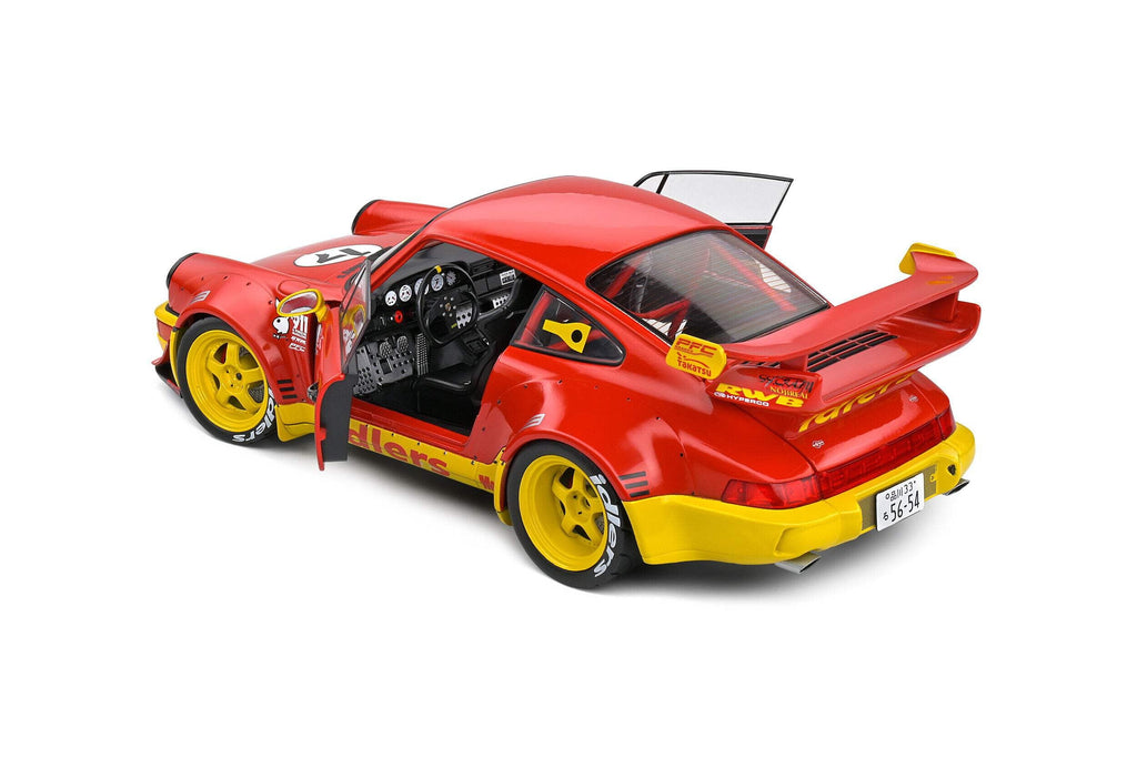 2016 RWB Bodykit #17 "Maty’s Idlers" Red and Yellow with Graphics 1/18 Diecast Model Car by Solido