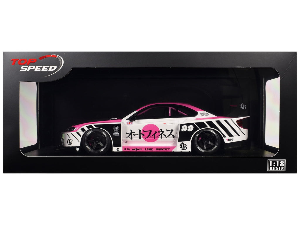 Nissan "LB-Super Silhouette" S15 SILVIA RHD (Right Hand Drive) #99 "Auto Finesse - SEMA 2023" White and Pink 1/18 Model Car by Top Speed