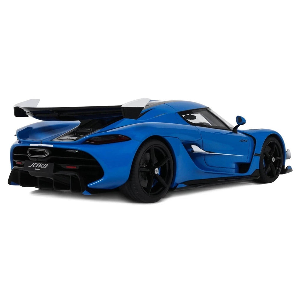 2025 Koenigsegg Jesko Blue Metallic with Black Stripes 1/18 Model Car by GT Spirit