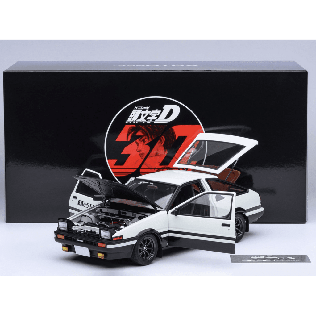 Toyota Sprinter Trueno (AE86) RHD "Project D Final Version" White w/Carbon Hood "Initial D" 1995-2013 1/18 Model Car by Autoart