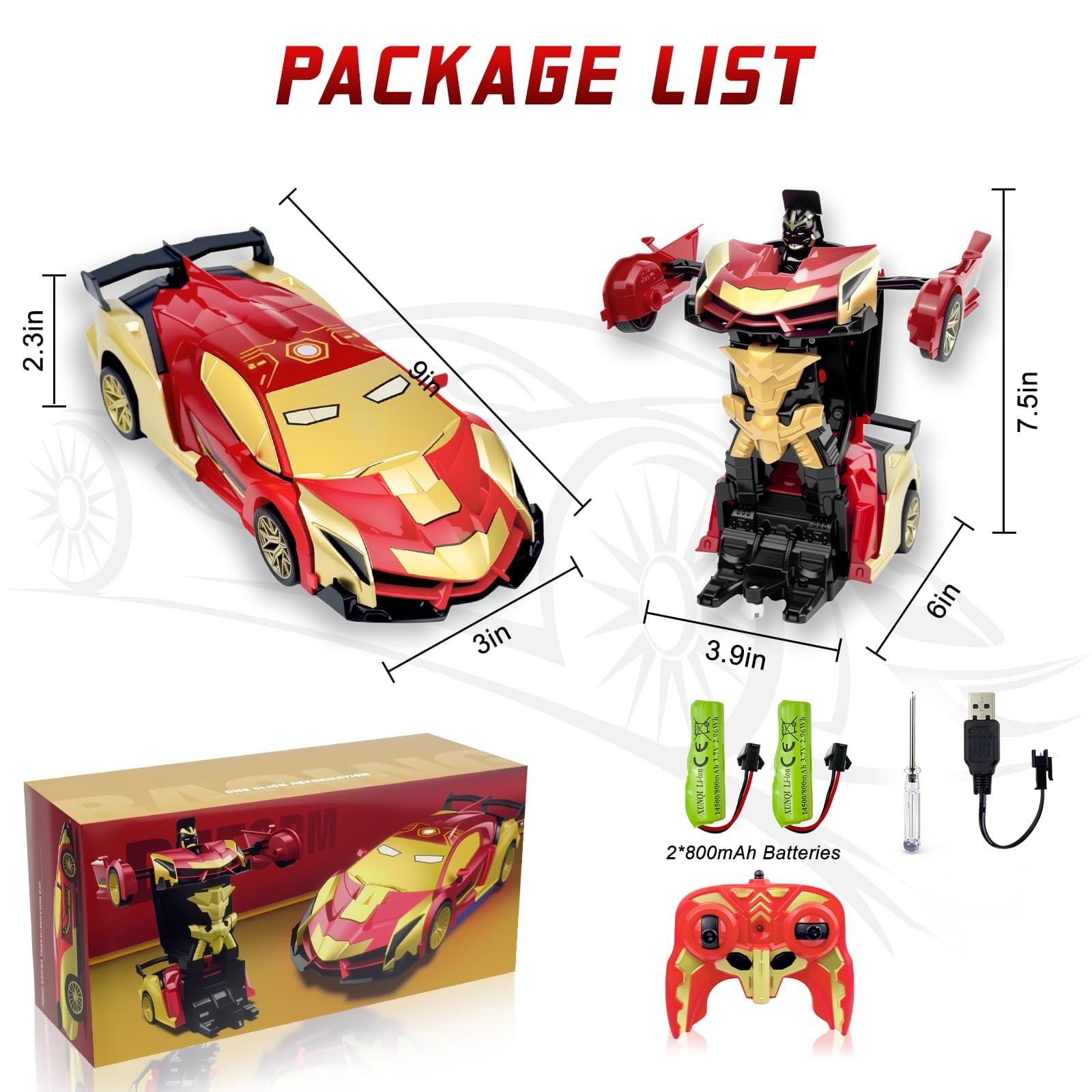 Spider Remote Controls Car, 1:18 Scale Transformer Robot Toy with 2.4GHz One-Button Deformation and 360° Rotation, RC Vehicle Gift for Boys Ages 3-12