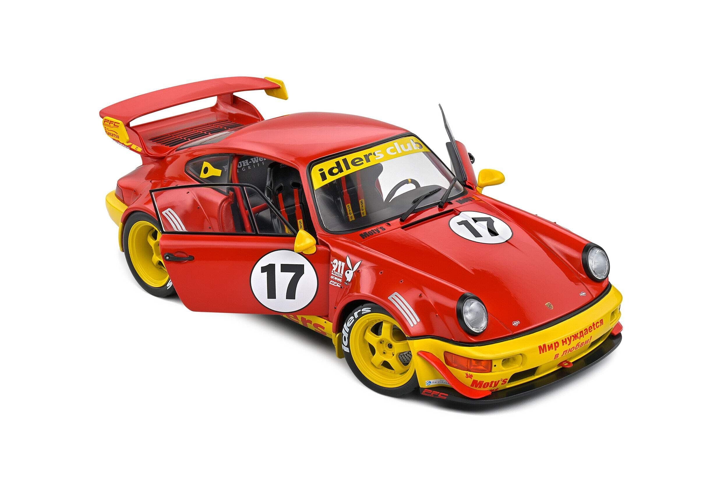 2016 RWB Bodykit #17 "Maty’s Idlers" Red and Yellow with Graphics 1/18 Diecast Model Car by Solido