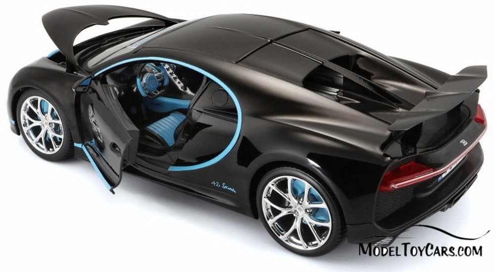 Bugatti Chiron, Black w/blue accents - Bburago 18-11040BK42 - 1/18 Scale Diecast Model Toy Car