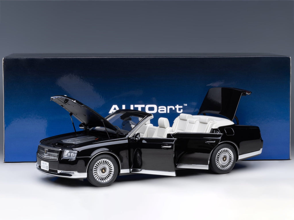 Toyota Century Open Car Convertible RHD (Right Hand Drive) Black with White Interior 1/18 Model Car by Autoart