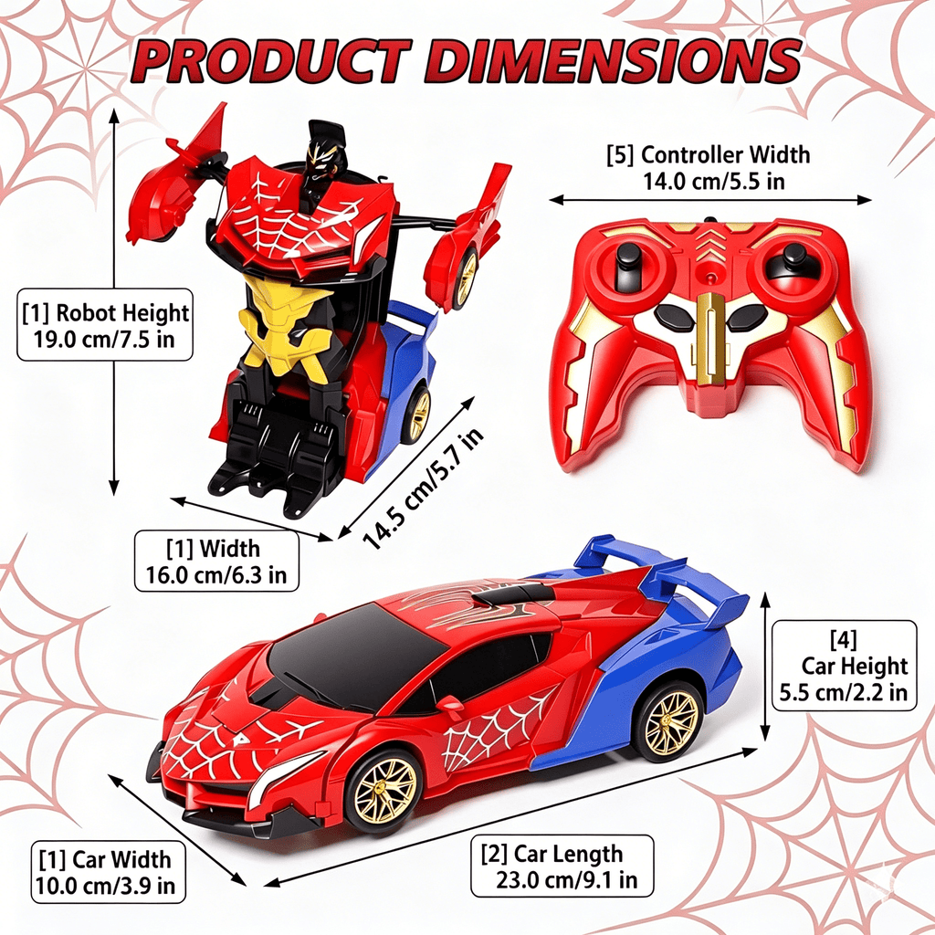 1:18 Spider RC Car Transforming Robot with 2.4GHz Remote Control, Stunt 360° Rotation and LED Lights for Boys 3-12