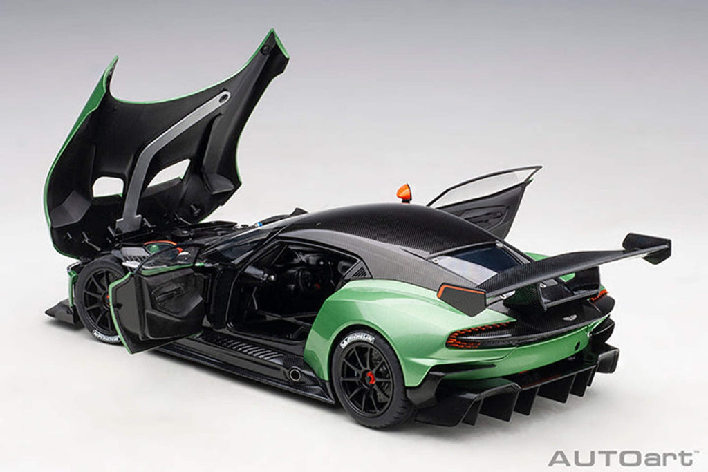 Aston Martin Vulcan Apple Tree Green Metallic with Orange Accents and Carbon Top 1/18 Model Car by Autoart