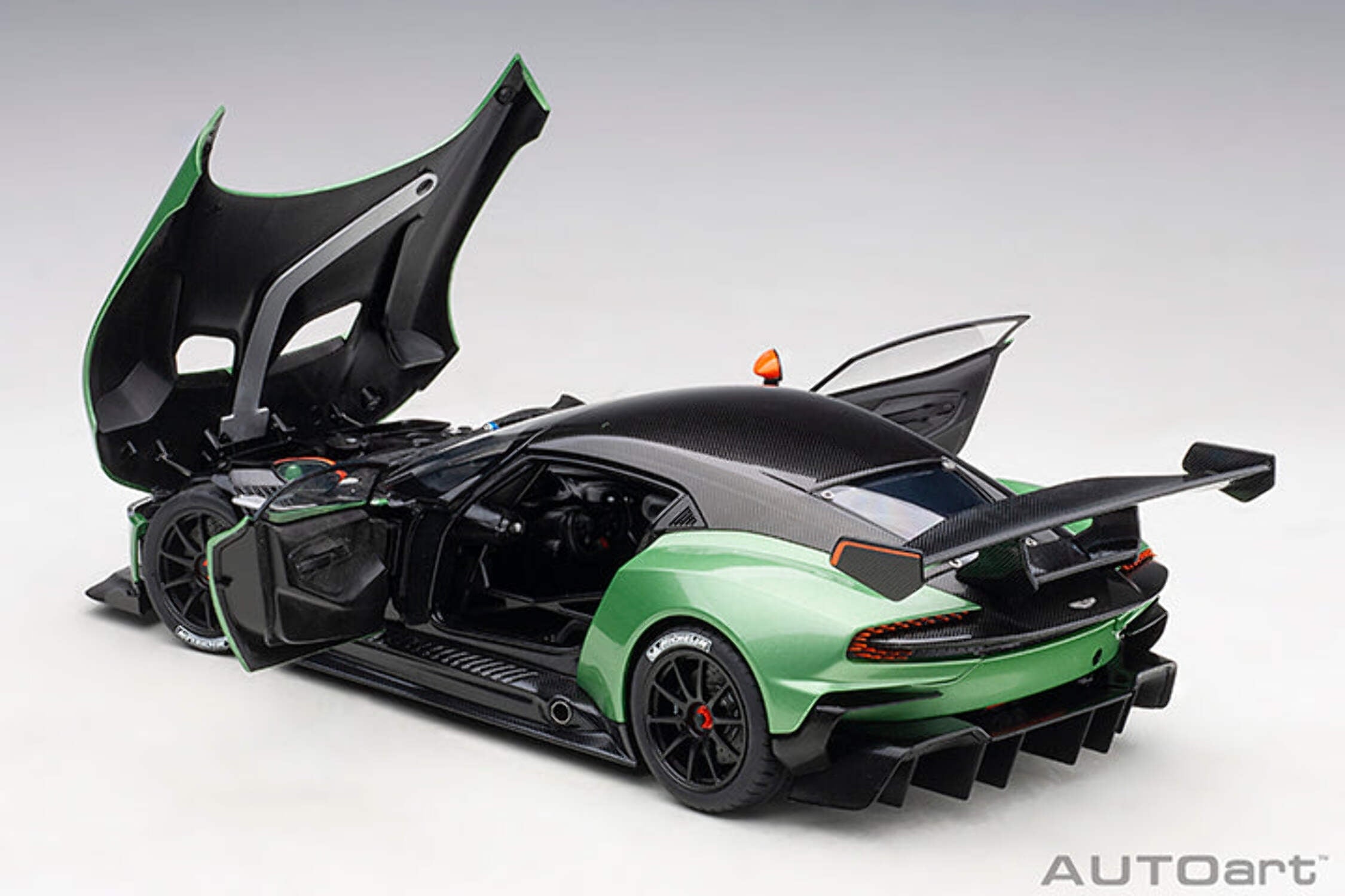 Aston Martin Vulcan Apple Tree Green Metallic with Orange Accents and Carbon Top 1/18 Model Car by Autoart