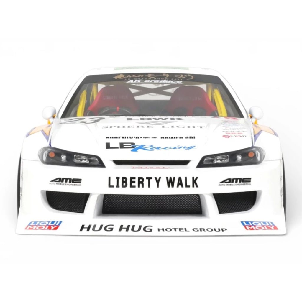 2021 Nissan Silvia (S15) LB-Super Silhouette RHD (Right Hand Drive) #23 White with Yellow Stripes 1/18 Model Car by GT Spirit